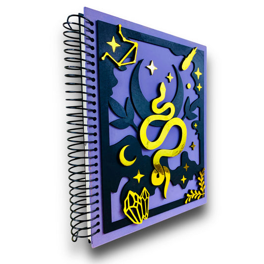 Midnight Mystical Moon & Snake Multilayer 3D Handmade Wooden Cover Notebook & Bullet Journal