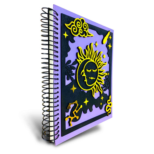 Sun & Moon Multilayer 3D Handmade Wooden Cover Notebook & Bullet Journal