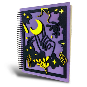 Moon in Witch's Hand Multilayer 3D Handmade Wooden Cover Notebook & Bullet Journal